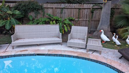 Outdoor Wicker Patio Sofa, Chair, and Ottoman Set
