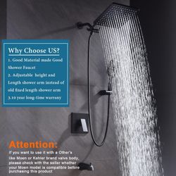 Shower Faucet Set with Tub Spout Matte Black 10 Inch Rainfall Shower with 4 Setting Spray Mixer Shower System Modern Luxury Wall Mounted Tub Shower Fa