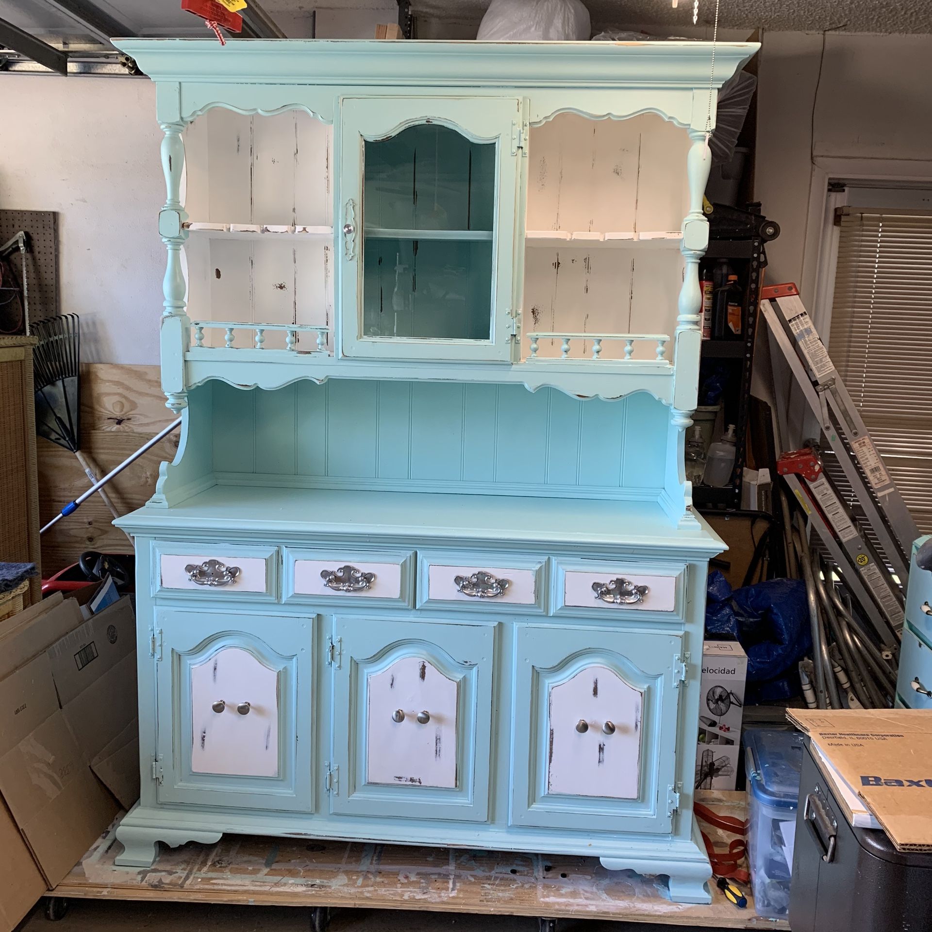 Coastal rustic shabby chic two-piece hutch