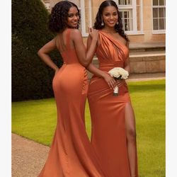 One Shoulder Satin Bridesmaid Dresses for Women with Slit Mermaid Prom Dresses Long Formal Evening Party Gown