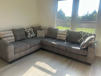 Grey Fabric L-Shaped Sectional Sofa