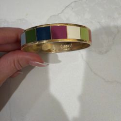 Coach Legacy Stripe Multicolor Enamel Gold Bangle Bracelet