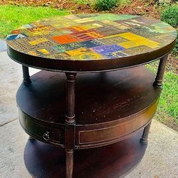  One of a Kind Antique Duncan Phyfe Three Level Oval Table w/ Decoupaged surface of book-covers of classics; intentionally Made for AKA Smiley Library