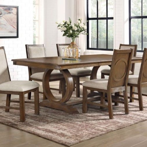 Brand New Rustic Oak & Beige 7pc Formal Dining Table Set