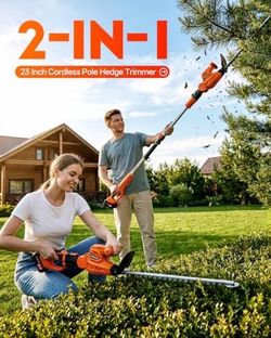 Cordless Pole Hedge Trimmer 23” Blade – 14 Ft Reach, 2 Batteries