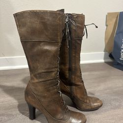 Gianni Bini brown leather heel vintage boots