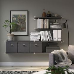 Two Wall Shelves Dark Gray Nickel Plated