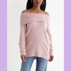 NWT Express Pink Novelty Button Off The Shoulder Oversized Sweater (women’s)
