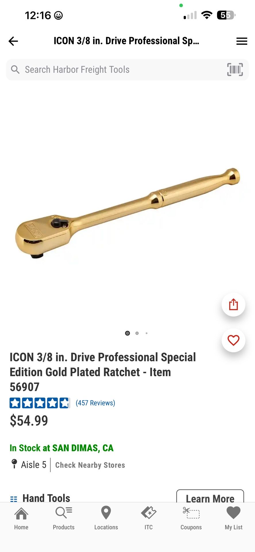 ICON 3/8 in. Drive Professional Special Edition Gold Plated Ratchet