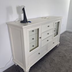 LARGE Solid Wood Dresser - White - Glass Accents	