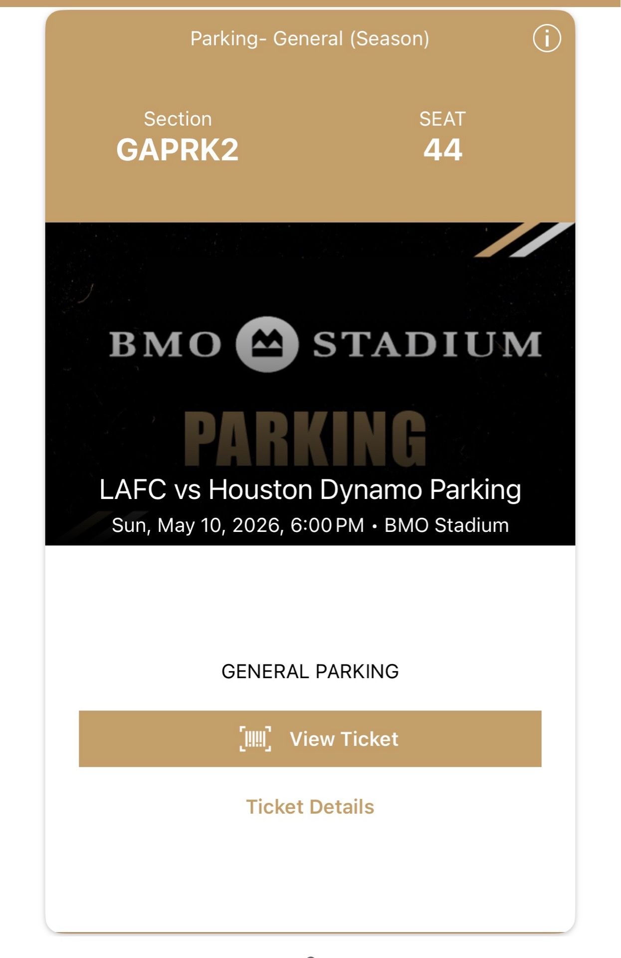 Two. Tickets, post Parking for Lafc game today. 174 all three.