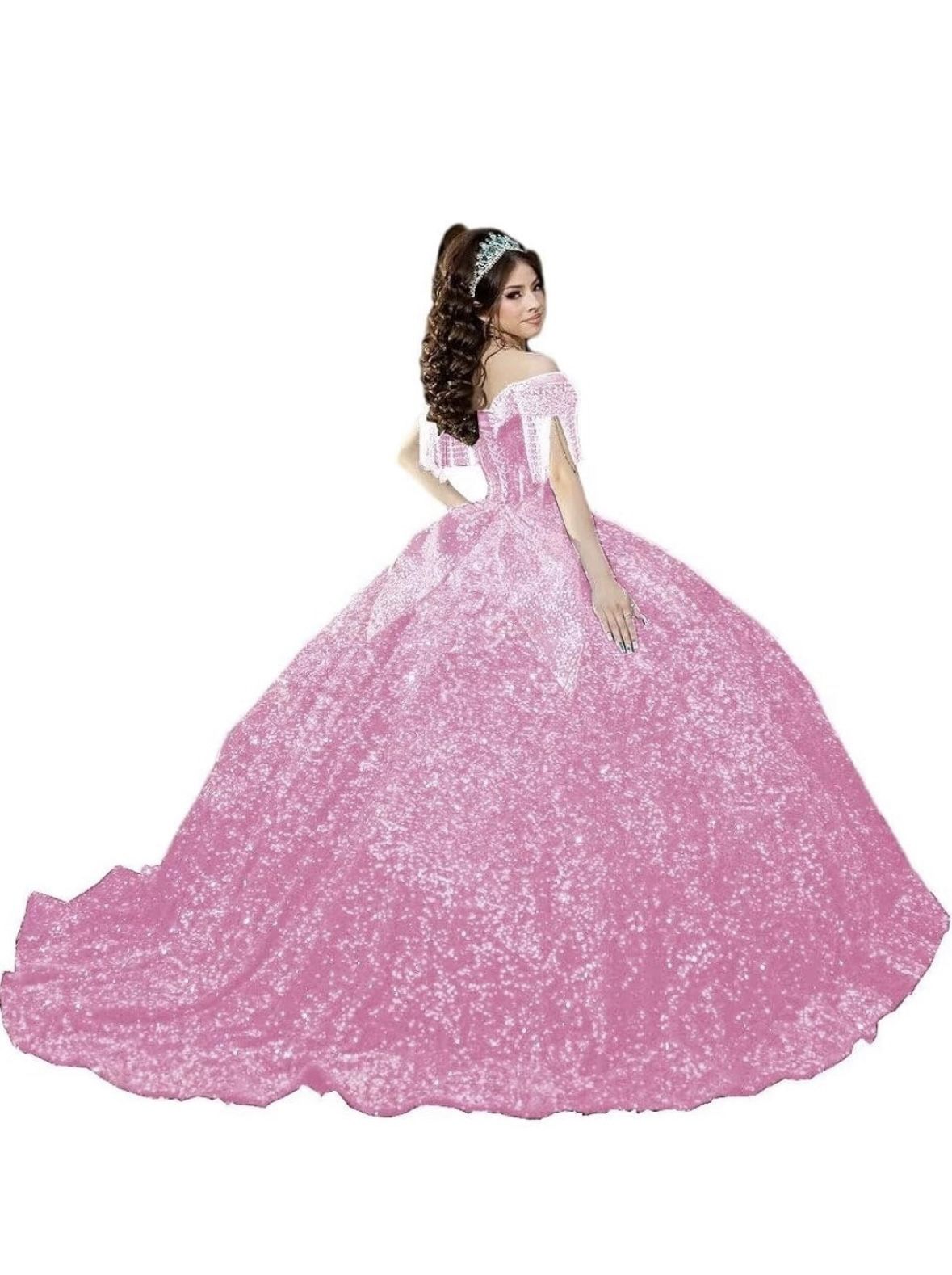  Luxury Ball Gown Sequin Quinceanera Dresses Glitter Sequined Off Shoulder Sweet 15/16 Dresses with Tassels 