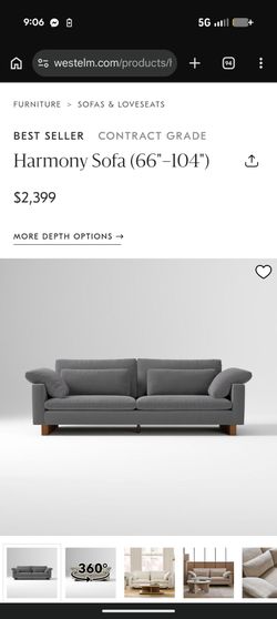 West Elm Harmony 92 inch Sofa Free Delivery if local $550