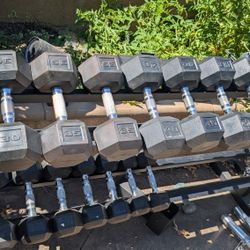 Dumbbells Rubber Hex 540lbs & Rack