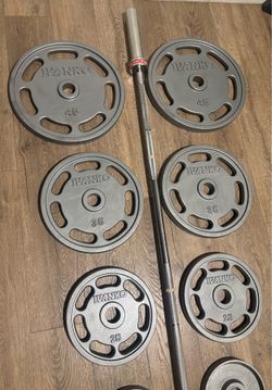 IVANKO’s  Olympic Weight Plates  (45s, 35s, 25s & 10s) In New Condition; Plus Titan 6ft Bar. Total: 270 lbs.