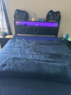 Gaming Headboard with LED Lighting and Storage