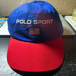 Ralph Lauren POLO SPORT Hat USA FLAG Vtg Chino Ball Cap golf boating blue dad