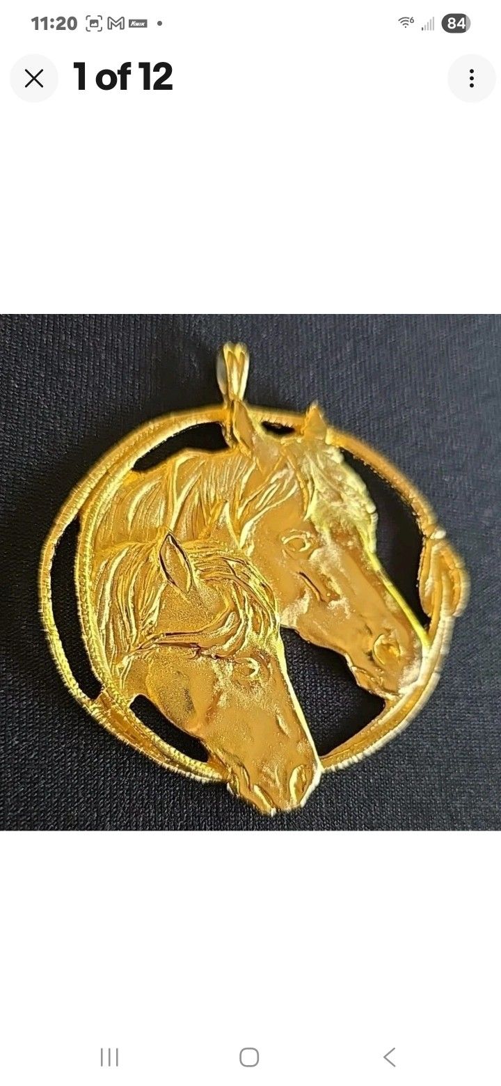 Horses Head Gold Tone Pendant Jewelry Unisex Very Rare!