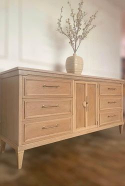 ✨ 66” Solid Oak Mid-Century Modern Dresser • Professionally Refinished ✨