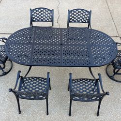 Outdoor Patio Furniture Set Hanamint Newport 6 Seat Dining Set- 7ft 90lb Oval Table-Chairs 