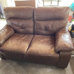 Leather Loveseat - Brown