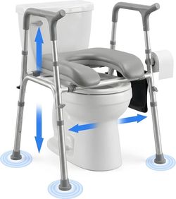 Ergonomic Raised Toilet Seat with Soft Cushion for Seniors, Adjustable