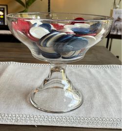 Glass compote with vintage poker chips