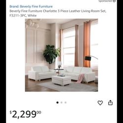 Leather White Sofa Couch Set New Open Box Has Scruffs 