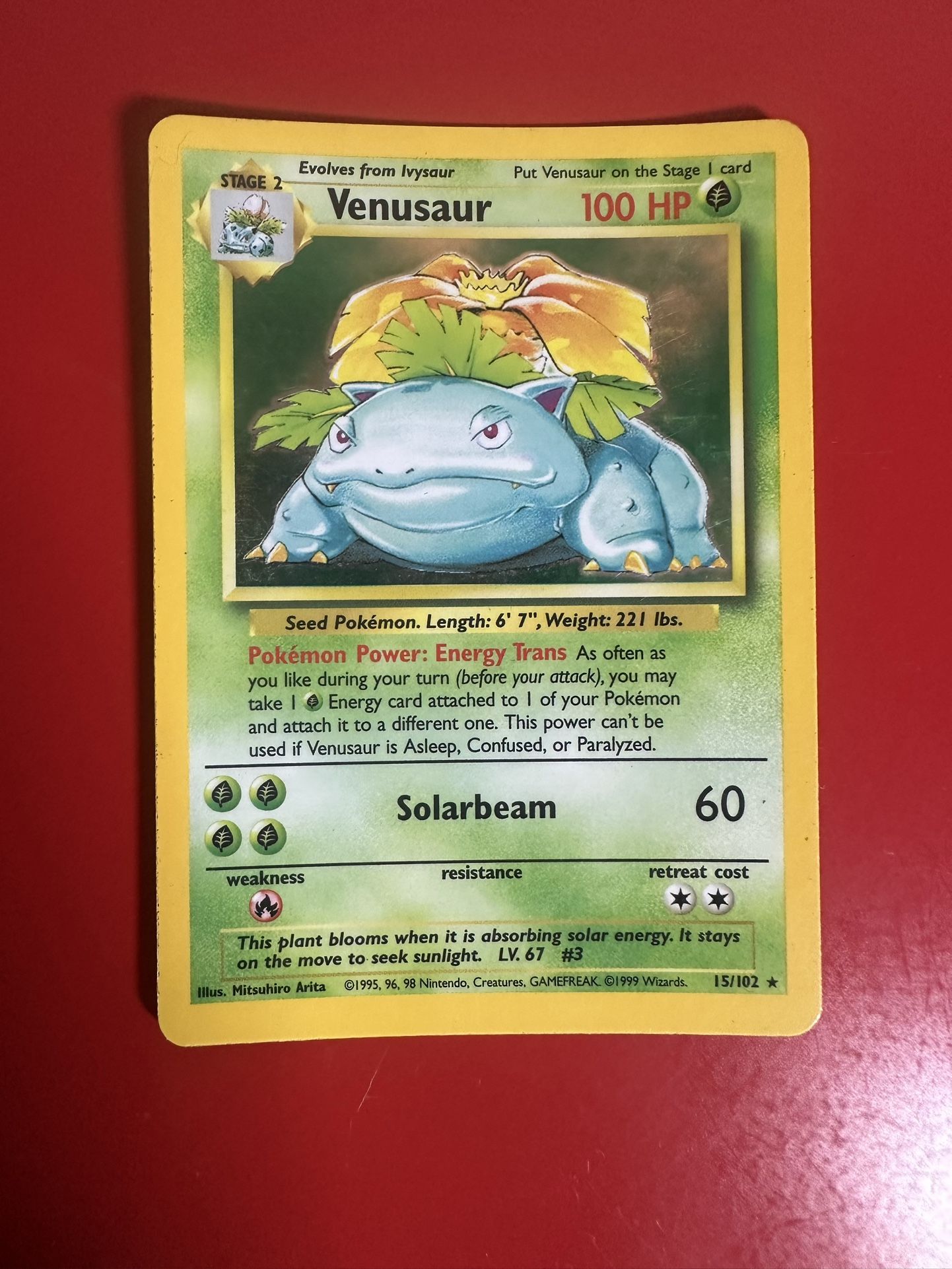 Vintage Pokémon Card – Base Set Venusaur 15/102 – 1999 WotC – Rare Starter Era