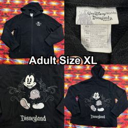Disneyland Embroidered Mickey Mouse Full Zip Hoodie Black Fleece Adult Size XL
