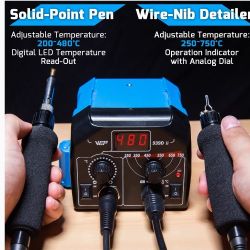 WEP 939D-II 2-IN-1 Wood Burning Kit 86-IN-1 with 51 Solid Points and 20 Wire Nibs Wood Burner with 2 Letter Number Stencils, 2 Unfinished Wood, 1 Pen 