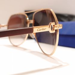 Cartier Aviator Gold Brown Sunglasses 51mm