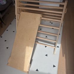 Woodandhearts Montessori climbing set of three for kids 2–8, including foldable triangle, climbing arch, rocker board