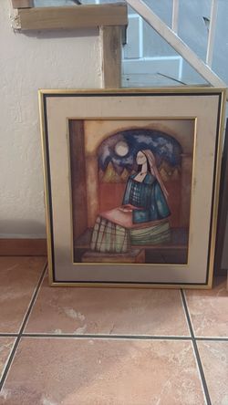 Framed Art Print Woman at Table
