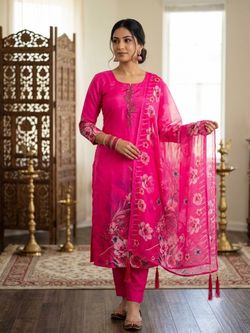 Women’s floral kurta set with dupatta elegant three piece