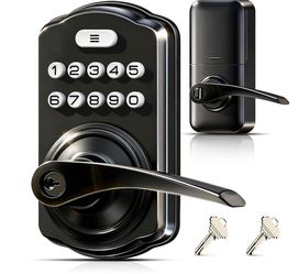 Veise Keypad Door Lock with Handle, Keyless Entry for Front Door & Bedroom, Electronic Lock with Code, Auto-Locking, Easy Installation, Passage Mode, 