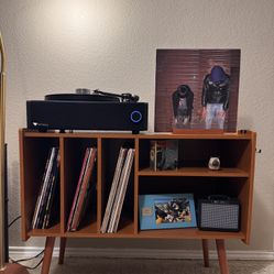 Mid-Century Modern Record Player Stand | Walnut Vinyl Storage Console