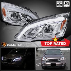 Clear Fits 2007-2011 Honda CRV CR-V LED Strip Projector Headlights Left+Right