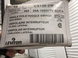 Leviton (8) Single Pole 120/277V Switches, (1) 20A/250V Locking Receptacle