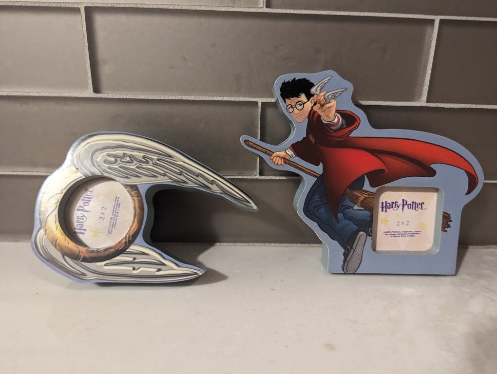 Harry Potter Broom Snitch Quiddich 2 x 2 Photo Wood Cut Out Frame Lot of 2
