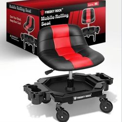 Rolling Stool with Wheels, Adjustable Height Pneumatic Garage Work Mechanic Stool Seat with Backrest, 400 LBS Capacity 360° Swivel