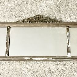 Antique 1920s John J. Kinsella Co. Etched Tri-Panel Wall Mirror — Original Glass