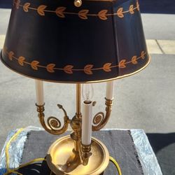 3 Arm Brass French Bouillotte Lamp with Tole Shade