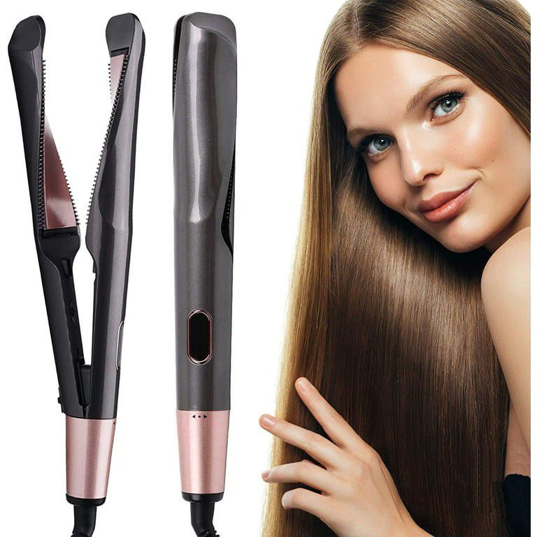 Hair Straightener and Curler 2 in 1, Twist Straightening Curling Iron, Professional Negative Ion Flat Iron with Adjustable Temp for All Hair Types, In