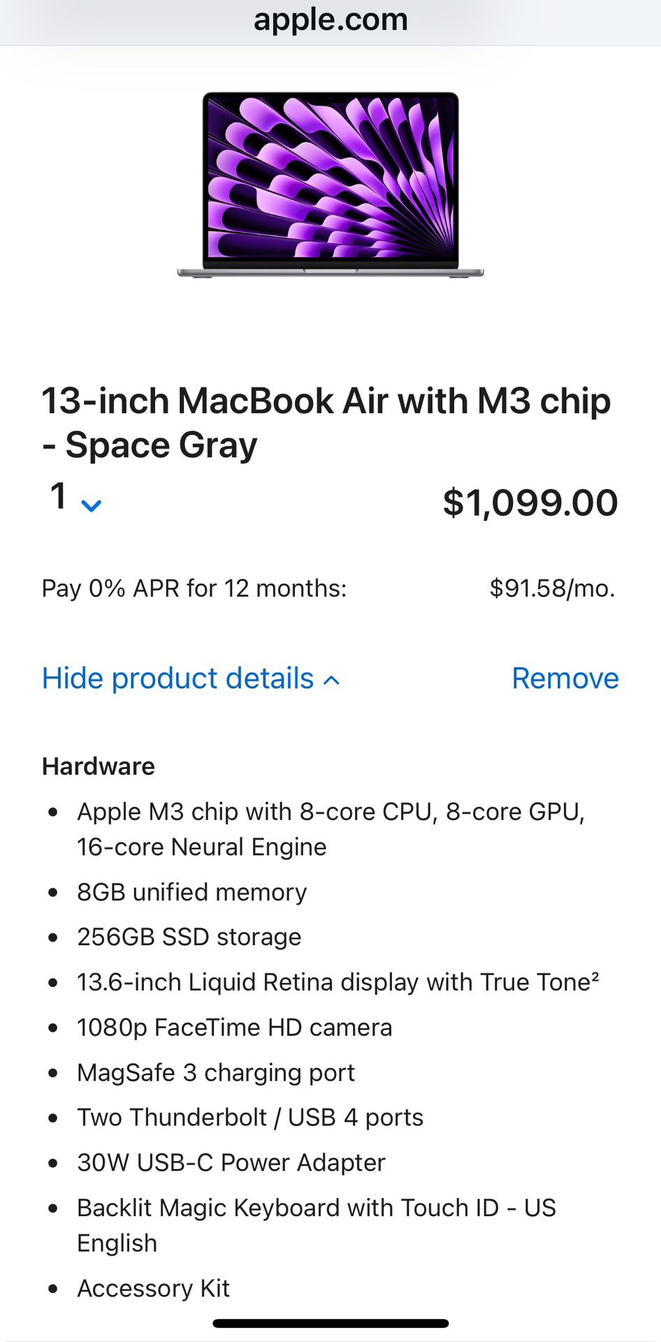 Brand New Sealed Apple MacBook Air M3 8GB 256GB 13” Space Grey $1193