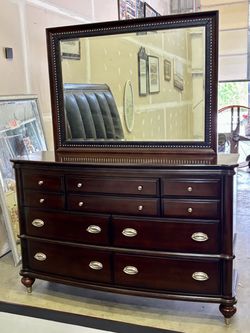 American Signature Brown Cherry 6 Drawer Dresser with Mirror - 63in.