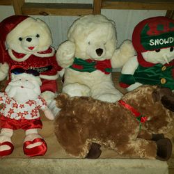 Stuffed Animal Plushies Christmas Bears Reindeer Santa With Sunglasses 