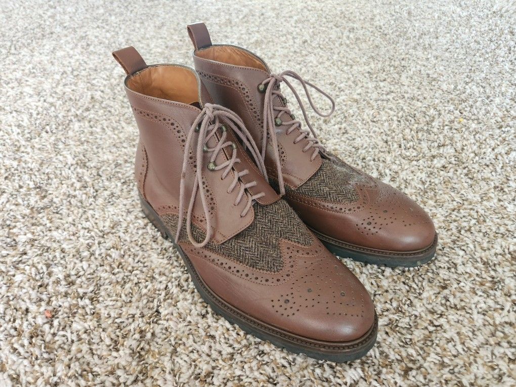 Rooster League Brown Leather Military Brogue Boots UK 8/ US 9