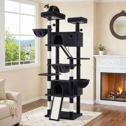 81in Multi-Level Tall Cat Tree Tower for Indoor Kitties/Larger Cat Condo Furniture with Hammock/Cozy Pussycat Perches/Sisal Scratching Posts/Pet House