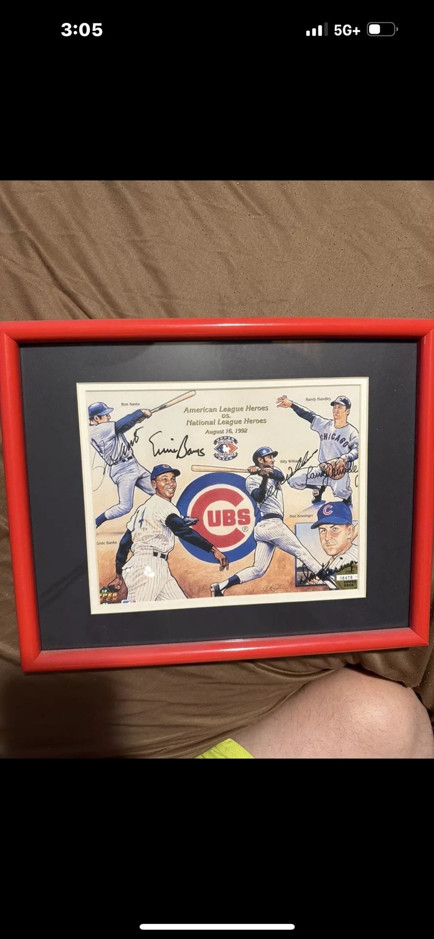 Cubs Framed 8.5x11 Autographed SANTO BANKS HUNDLEY WILLIAMS KESSINGER